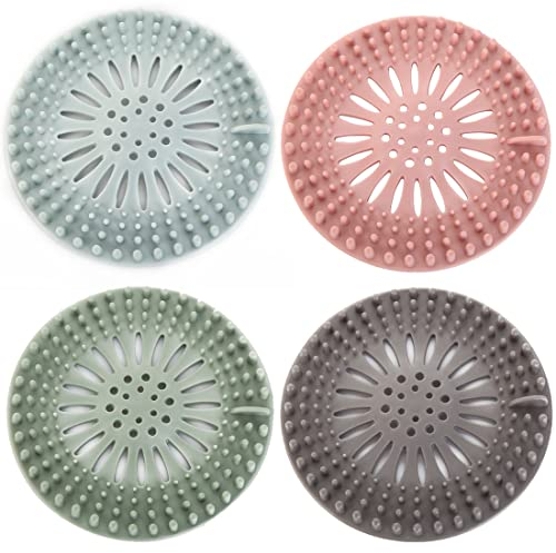 4 Piezas Coladores de Drenaje de Silicona, Cubierta de Desagüe de Ducha, Recogedor de pelo duradero, Tapón de Filtro Protector de Colador de Fregadero para Bañera,Baño