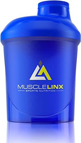 Musclelinx Sports Nutrition Protein shaker screw top 100% LEAK PROOF drinks bottle 400ml by Musc (Blue 400ml)