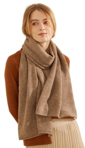 Prettystern Yak-Wolle und Lamm-Wolle luftig Warm Strick-Schal Winter-Schal Kaschmir Stola für Herren Damen Braun