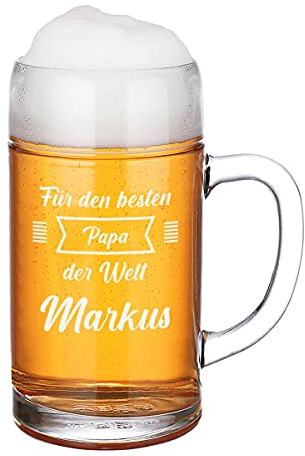 Maßkrug mit Gravur eines Names - Bierkrug Maß 500 ml personalisiert - Geschenk Männer, Väter, Freunde - Oktoberfest München - Ideal zu Weihnachten, Geburtstag - Motiv Bester Papa der Welt