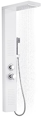 TRMLBE Duschpaneel Edelstahl Duschsysteme Duschsäule Duscharmatur Regendusche mit Regenduschkopf, Handbrause, Massagedüsen für Dusche und Bad - Weiß