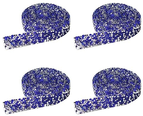 4 Rouleaux Ruban Strass Autocollant Résine Diamant Strass Decoratif Etincelants Bande Diamant Brillant Cristal Scintillante pour DIY Artisanat d'Art Crafts, Bleu 15mm
