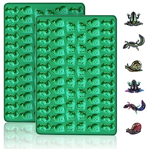 2 Stück Silikonformen Mini 140 Hohlraum Frosch, Eidechse, Schnecken Gummiformen für Schokolade, Fondant, Süßigkeiten, Kekse, Kekse, Gelee und Hundetraining Befehle Konzept