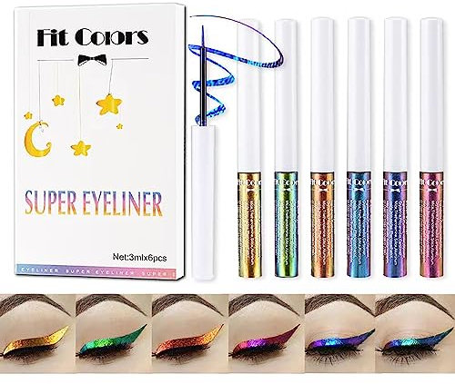 6 Farben Bunter flüssiger Glitzer Eyeliner, JasCherry Metallic Matte Shimmer Glitter Eyeliner Pen, Langlebiger Wasserdichter Shimmer Sparkling Eyeliner-Stift Für Bühne, Hochzeit, Cosplay, Party