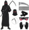 Udekit Costume de Cosplay de Carnaval d'Halloween de Faucheuse avec Faux de la Mort, Gants， des Lunettes Lumineuses et un Masque pour Adultes Grand