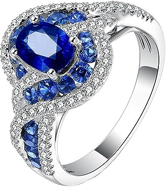 AMDXD Solitärring Echtes Lab Created Saphir, Eheringe Gelbgold 750 18K Klassiker Zart Pärchen Ringe Ovalschliff Blau, Diamantring, Gr.56 (17.8)