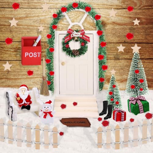 Meetory 95 Stück Wichteltür Set, Weihnachtswichtel Set, Wichteltür Komplettset Wichtel Zubehör Weihnachten für Weihnachtsdekoration, Kinderzimmer Dekoration für Weihnachten, DIY Geschenk für Kinder