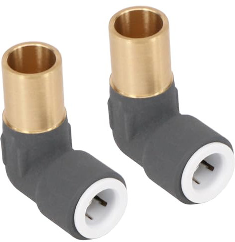 SPARES2GO 15mm x 10mm Push Fit Radiator Valve Anthracite Reducing Elbow Stem Compression (Pack of 2)
