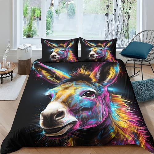 CGLTD Esel Bettwäsche 3 Teilig Tier Bettbezug Set Für Mädchen Junge Kinder Weiche Mikrofaser 3D Bettbezüge Mit Reißverschluss Und Kissenbezug King(220x240cm)