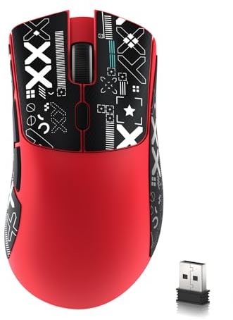 MAMBASNAKE x Attack Shark R1 59 g leichte kabellose Tri-Mode-Gaming-Maus mit Anti-Rutsch-Aufklebern, 2,4G/BT/Kabelkonnektivität, 5 programmierbare Tasten, 6 einstellbare DPI bis zu 18000,PAW3311– Rot