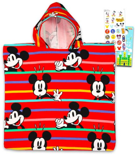 MICKEY MOUSE Hooded Towel Set for Kids Boys Girls - Mickey Bath Towel Poncho Bundle with Stickers and More | Mickey Bathroom Set