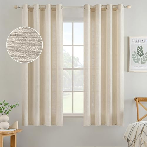 MIULEE 2 Unidades Cortinas Salon Translucidas Poliéster Lino con Ojales Visillos de Dormitorio Moderno Ventana Salon Habitacion Cuarto Dormitorio Comedor Cocina 140 x 145 cm Beige Claro