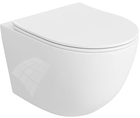 LAVITA Wand-WC Sinto Hänge Toilette Toilettendeckel mit Absenkautomatik & Metallscharniere Toiletten Spülrandlos Hängend Toilettenbecken 365x490x395 mm Weißer Glanz