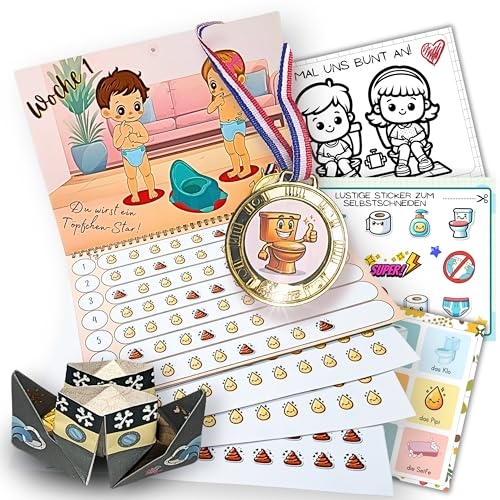 dodo toys - fun4you Der ultimative Töpfchen Lernkalender für Kinder, Töpfchentraining, 300+ Stickern, Montessori-inspiriert, rissfest & abwischbar, Sichere Silikonmedaille, hochwertige Grafiken