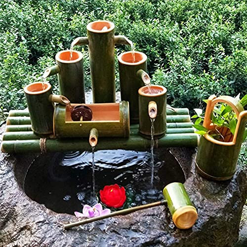 XAoSCd Bambus-Brunnenpumpe Für Vögel, Bambus-Vogelbad-Brunnenpumpe, Brunnen-Set Für Den Außenbereich, Gartendekoration (45 cm)