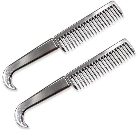 Bohue Pettine per cavalli in lega di alluminio, 2 pezzi, pettine per criniera e coda di tiro, in metallo, superficie liscia, durevole, lucidatura, pettine per cavallo
