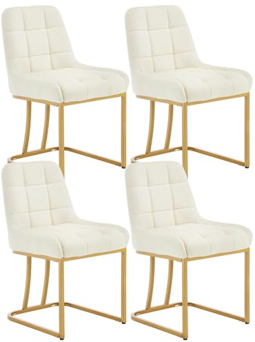 WOLTU Esszimmerstühle 4er Set, Küchenstuhl Samt, Polsterstuhl mit Metallgestell in Bogenform, gepolsterter Stuhl mit Rückenlehne, Wohnzimmerstuhl Schminkstuhl EZS32cm-4 Beige