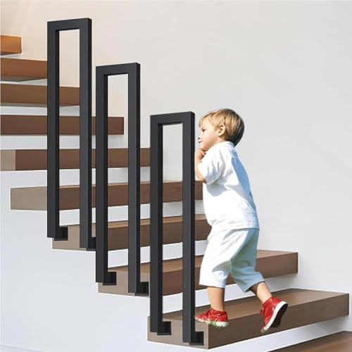 U-förmige Geländer Treppe, Treppengeländer Innen, Treppengeländer Außen, Handlauf Treppe U Form, Geländer Treppe Treppenhandlauf für Balkone Flure Wohnungen Villen (L-Schwarz, 90CM)