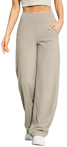 G4Free Yoga Pants for Women Wide Leg Joggers Trousers Crossover High Waist Loose Stretch Work Dress Casual Lounge Pants with Pockets(Mocha,M)