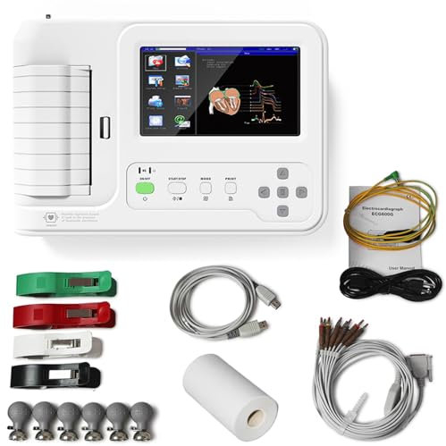 Portable ECG Monitor with 12 Leads and 7 LCD Touch Screen Digital Equipment - 6-channel Electrocardiograph EKG Machine with Software for Accurate Results