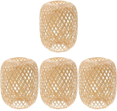 Housoutil Geflochtener Bambus-Lampenschirm 4 Stück - Rustikaler Rattan-Schirm Für Pendelleuchte, Tischlampe, Stehlampe, Wandlampe Und Kleine Lampen