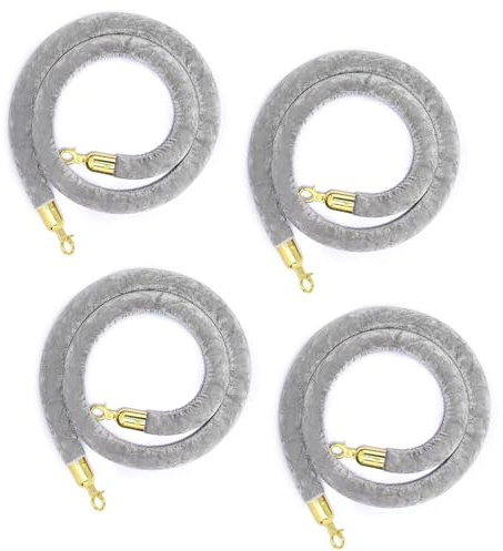 Blazea Personenleitsystem Absperrkordel 4er-Pack Graue Samt-Absperrseile, Hängende Samtseile Als Party-Dekoration für Den Roten Teppich, Absperrseil für Warteschlangen mit Haken(Gold Hook,1.8m/6ft)