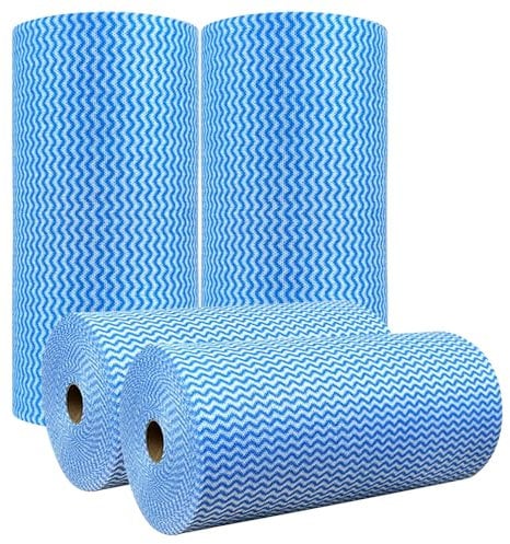 YqsIbth J Cloth Roll, 4 Rolls All Purpose Cloths, Disposable Cleaning Cloths, Blue Cloth Roll J Cloths for Kitchen Bathroom Window Soft and Absorbent Cleaning Clothes(Blue 180 Sheets)