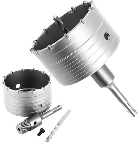MIVIDE Couronne de Forage de 100 mm avec Adaptateur SDS plus de 110 mm et Foret de Centrage, Couronne de Forage de 100 mm Résistante aux Chocs pour Maçonnerie, Béton