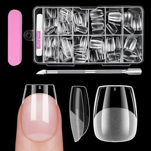 Ballerina Nageltips Kurz, Venares 120 Stück Full Cover Nail Tips für Gelnägel, 12 Größen Soft Gel Tips Nägel zum Aufkleben mit Kleber Feilen Nagelpuffer Nagelhautschieber, Gel Press on Nails Kurz