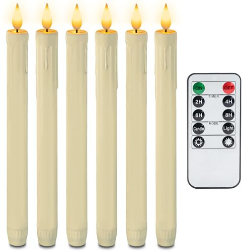 AMAGIC 6 Stück Ivory LED stabkerzen mit fernbedienung, Flammenlose Tafelkerzen, batteriebetriebene LED Kerzen, 3D-Dochtlicht, warmer