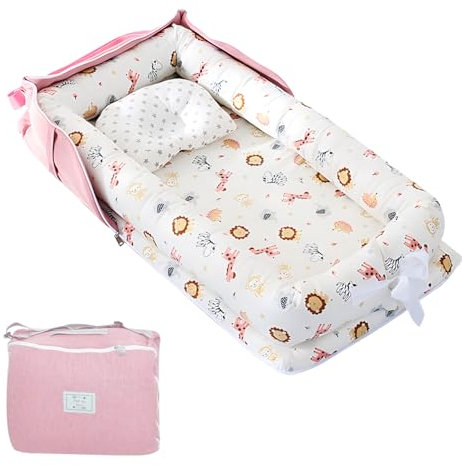 DOKKOME Babynest Tragbar Kuschelnest für Neugeborene Nestchen Baby Atmungsaktiv Bettnestchen Weich Babylounge Babynestchen für Säuglinge Waschbar Zubehör für Babybett Handtaschendesign Rosa