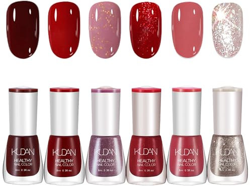 Nail Polish Set - 6Pcs Pink Nude Red Nail Varnish Set - Quick Dry & Long Lasting Nail Varnish - Non Toxic breathable Holographic Nail Polish Kit - No Need UV for Women DIY Manicure,8ML