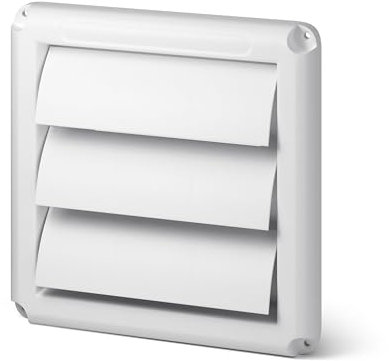 Adair 100mm (4 Inch) Square Gravity Vent Cover – 155mm x 155mm External Grille, Anti-Backdraft Shutters, White ABS Plastic, Easy to Install for Ducting, HVAC, and Extractor Fans