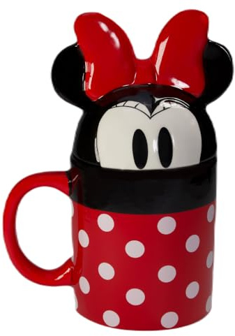 Minnie Mouse Coffee Mug Officially Licensed Ceramic Covered Mug with Mouse Ears Lid Large Cup 17oz with Handle