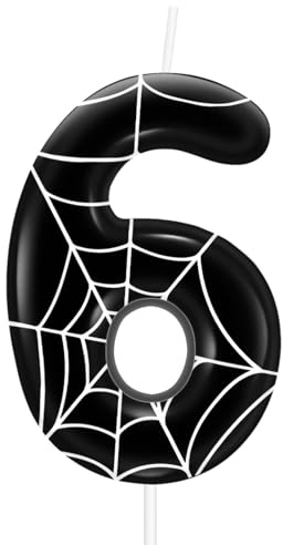 Number 6 Birthday Candle Spider Cake Decoration,6th Black Spider Themed Cake Topper for Kids Boy Girl Party Supplies