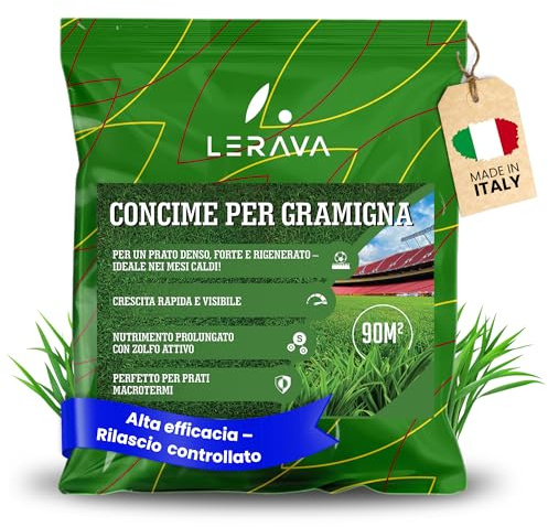 LERAVA Concime per Gramigna (2,7 kg) - fertilizzante prato rigenerante e infoltente - specifico prati macrotermi - concime granulare azotato con zolfo per erba fitta e verde in primavera