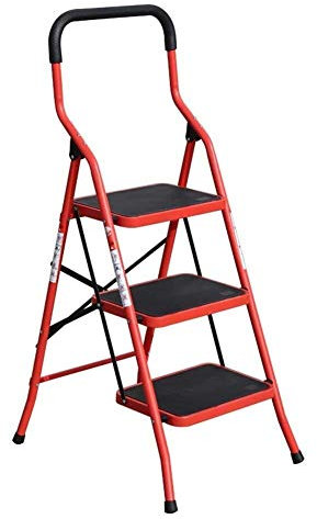 Klapphocker Trittleiter 3-stufige Metall Klappleiter für den Heimgebrauch Kompaktes Gelb & Rot Design Tragbarer Indoor Hocker Platzsparend Leicht Tritthocker