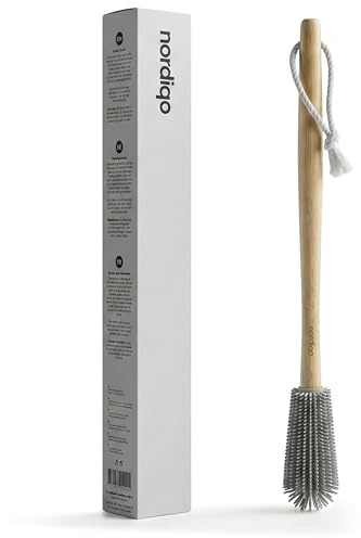 Nordiqo Extra Long Bottle Brush: 40 cm Bamboo Handle & Flexible Hygienic Silicone Head - Compatible with Sodastream (Not Crystal), Aarke Plastic Bottles, Vases, Tumblers | BPA Free Non-Scratch Cleaner