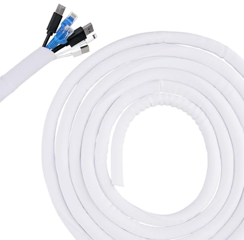 Guaina Cavi Self-closing, 13mm-3m Raccogli Cavi Nascondi, Bianco Guaina Cavi Intrecciata, Tagliabile, Flessibile Intrecciata per TV, Computer, Ufficio, Casa, Auto, Cavo di Ricarica, Bicicletta