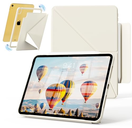 zoyu Magnetische Hülle für iPad Air 11 Zoll/iPad Air 5. 4. Gen, Cremeweiß | Stark Magnetischer Rückdeckel, Stoßfester TPU-Rahmen, 3-in-1 Funktionshülle, Mehrere Winkel, Auto Aufwachen/Schlafen