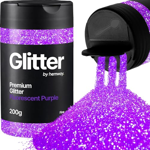 Hemway Fluorescent Purple Glitter Shaker, 200g Fine Glitter for Crafts | for Resin & Epoxy Crafts for Decorating, Halloween, Christmas, Nail, Face, Art