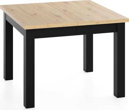 WFL GROUP Quadratischer Esstisch Ausziehbar 80 bis 180 cm – Verlängerbar, für 4-10 Personen mit Schwarzen Holzbeinen – Tisch für Wohnzimmer & Esszimmer in Eiche Artisan Hellbraun