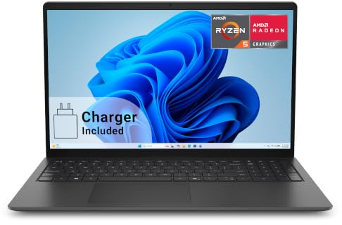 Dell 15 Laptop D15265, 15.6 FHD Anti-Glare 300nits, AMD Ryzen 5 130, AMD Radeon, 8GB DDR5, 512GB SSD, W11H, Copilot Key, QWERTY, Carbon Black 65W USB-C AC Adapter with Power Cord