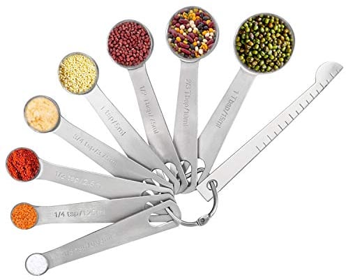 Vicloon Cucharas Medidoras y Regla de Medición, Juego 9 Piezas, 18/8 Material de Acero Inoxidable, para Medir Líquidos y Los Ingredientes Secos