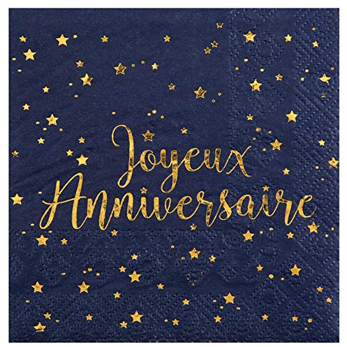 Chal - 20 Serviettes Bleu Marine et Or Joyeux Anniversaire