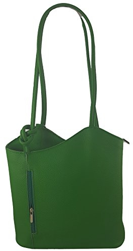 Freyday 2 in 1 Handtasche-Rucksack Henkeltasche aus Echtleder in versch. Designs HR03 (Glattleder Grün)