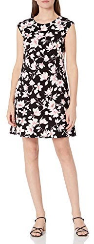 Nine West Women's Extended Cap Sleeve Swing Dress Casual, Black Multi, 8