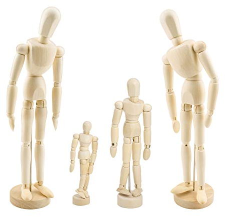 WANDIC Holzpuppe, 4-teiliges großes Set Künstler-Holzpuppe Blockhead Jointed Schaufensterpuppe Modell für Skizze Schreibtischdekoration Geschenk