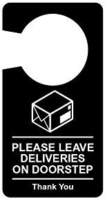 Please Leave Deliveries On Doorstep - Door Hanger Sign, Notice, Waterproof, Yellow/Black acrylic plastic (Black)
