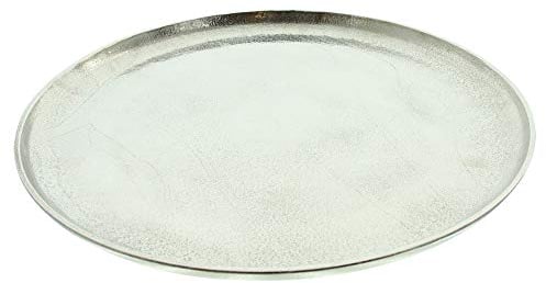 FRANK FLECHTWAREN Servierplatte Maison, rund, silber, dekoratives Antikfinish, Aluminiumguss, möbelschonende Kunststoffnoppen, Ø 40 cm